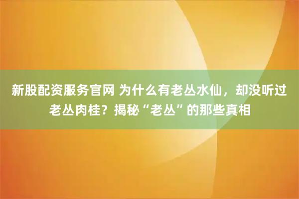 新股配资服务官网 为什么有老丛水仙,却没听过老丛肉桂?揭秘“老丛”的那些真相